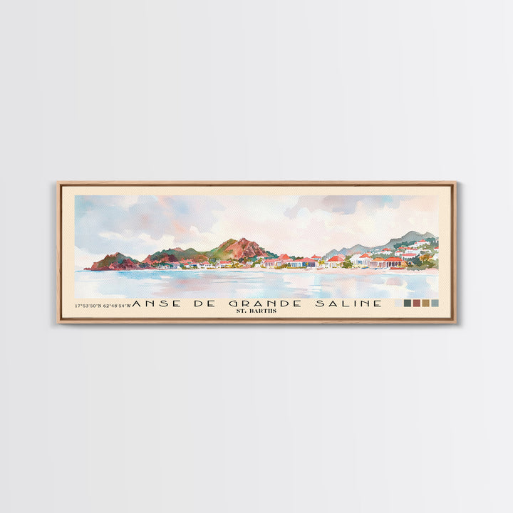 Anse de Grande Saline, St. Barths Watercolor Print, Vacation Gift, St. Barths Wall Art, Beach Painting, Beach Decor, Large Wall Art, Wood Frame Art