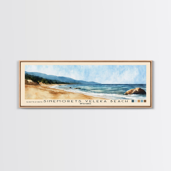 Sinemorets Veleka Beach, Bulgaria Watercolor Print, Vacation Gift, Bulgaria Wall Art, Beach Painting, Beach Decor, Large Wall Art, Wood Frame Art