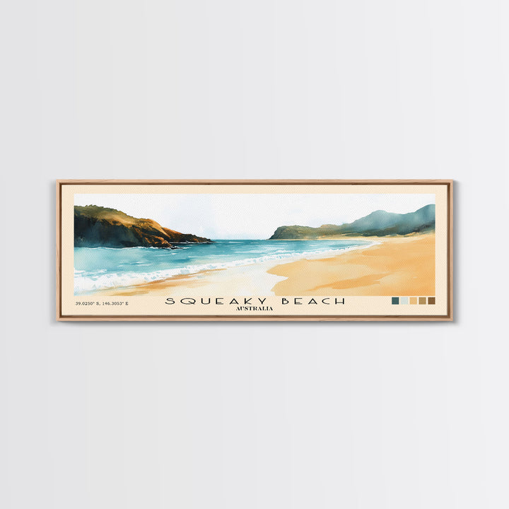 Squeaky Beach, Australia Watercolor Print, Vacation Gift, Australia Wall Art, Beach Painting, Beach Decor, Large Wall Art, Wood Frame Art