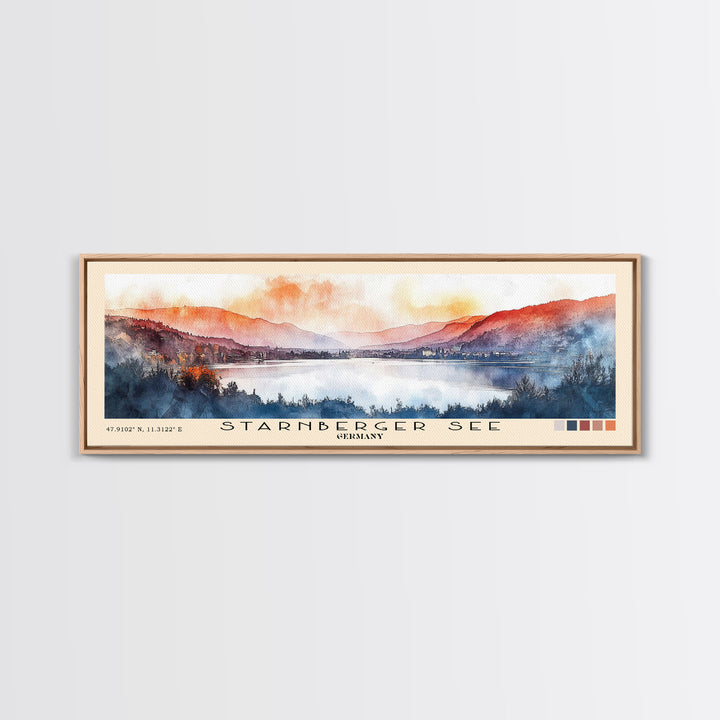 Starnberger See, Germany Watercolor Print, Vacation Gift, Germany Wall Art, Beach Painting, Beach Decor, Large Wall Art, Wood Frame Art