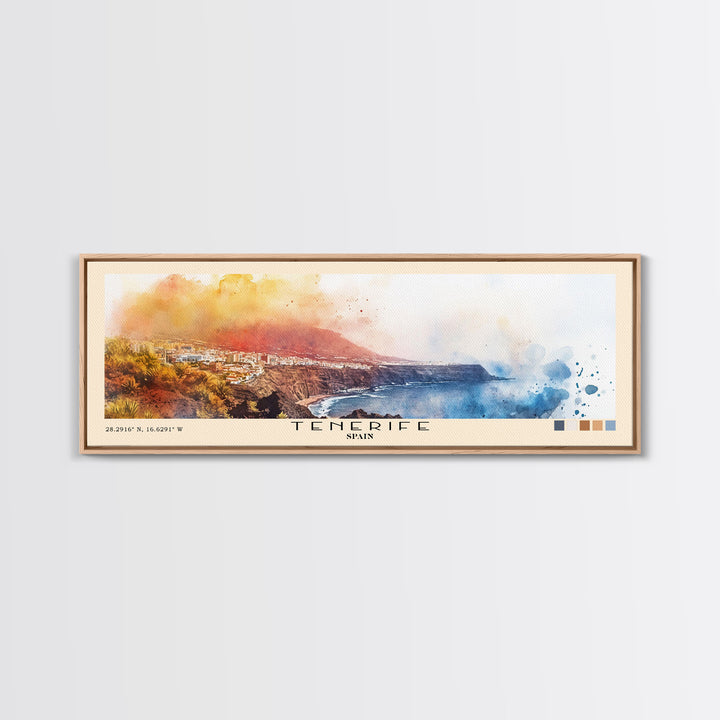 Tenerife, Spain Watercolor Beach Print, Vacation Gift, Spain Wall Art, Framed Canvas Print, Framed Beach Painting