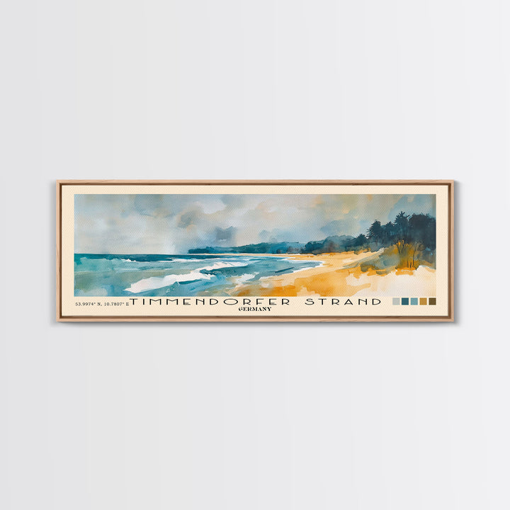 Timmendorfer Strand, Germany Watercolor Beach Print, Vacation Gift, Germany Wall Art, Framed Canvas Print, Framed Beach Painting