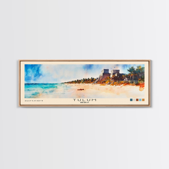 Tulum, Mexico Watercolor Print, Vacation Gift, Mexico Wall Art, Beach Painting, Beach Decor, Large Wall Art, Wood Frame Art