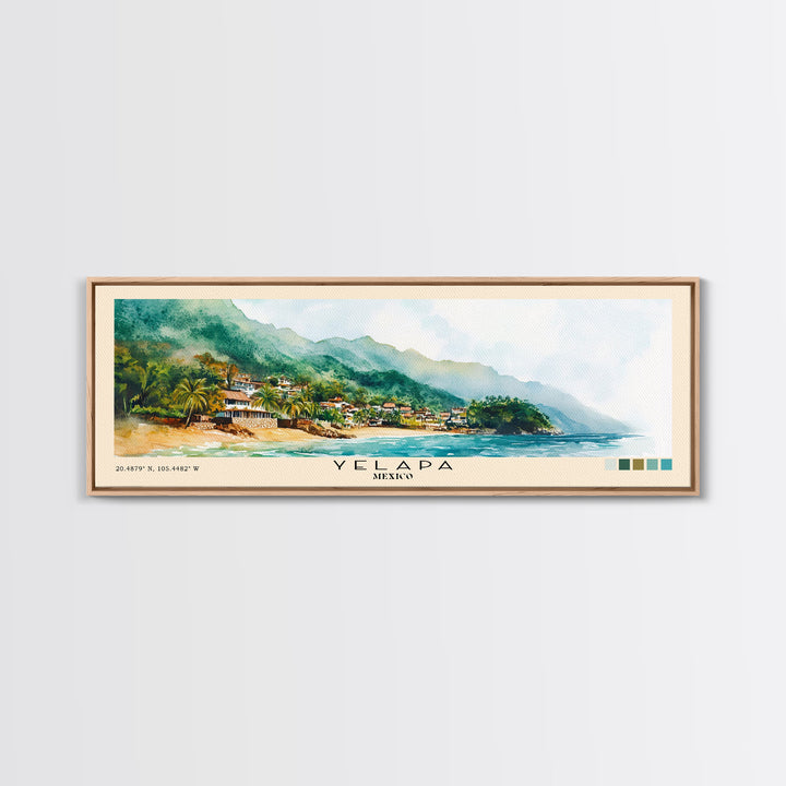 Yelapa, Mexico Watercolor Print, Vacation Gift, Mexico Wall Art, Beach Painting, Beach Decor, Large Wall Art, Wood Frame Art