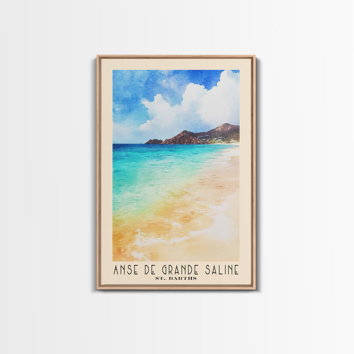 Anse de Grande Saline, St. Barths Watercolor Print, Vacation Gift, St. Barths Wall Art, Beach Painting, Beach Decor, Large Wall Art, Wood Frame Art