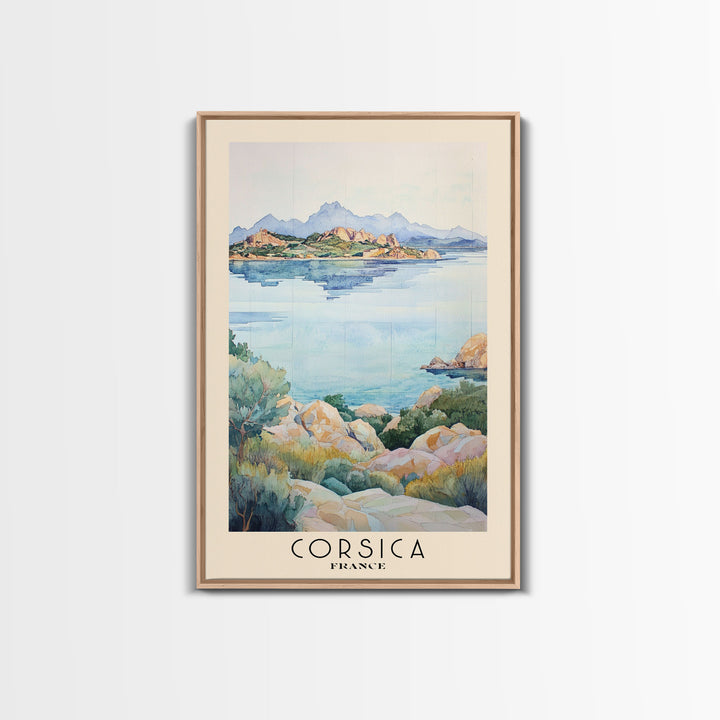 Corsica, France Watercolor Print, Vacation Gift, France Wall Art, Beach Painting, Beach Decor, Large Wall Art, Wood Frame Art