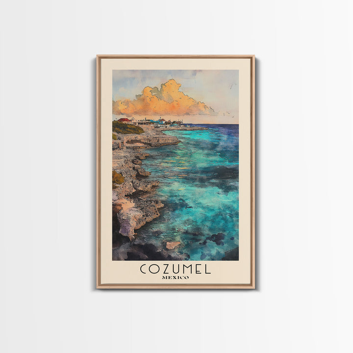 Cozumel, Mexico Watercolor Print, Vacation Gift, Mexico Wall Art, Beach Painting, Beach Decor, Large Wall Art, Wood Frame Art