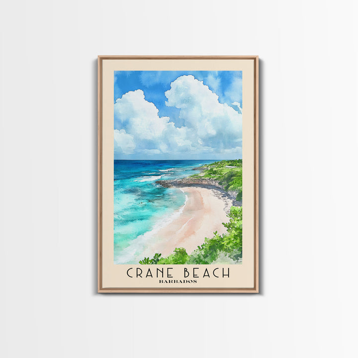 Crane Beach, Barbados Watercolor Beach Print, Vacation Gift, Barbados Wall Art, Framed Canvas Print, Framed Beach Painting