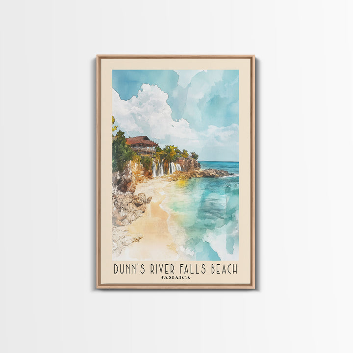 Dunn’s River Falls Beach, Jamaica Watercolor Print, Vacation Gift, Jamaica Wall Art, Beach Painting, Beach Decor, Large Wall Art, Wood Frame Art