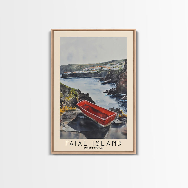 Faial Island, Portugal Watercolor Beach Print, Vacation Gift, Portugal Wall Art, Framed Canvas Print, Framed Beach Painting