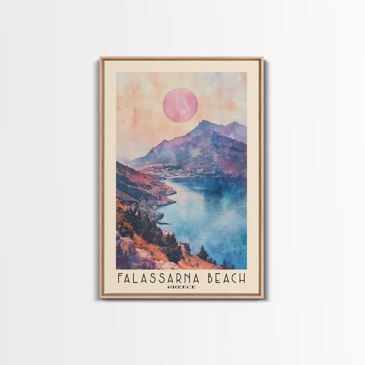 Falassarna Beach, Greece Watercolor Print, Vacation Gift, Greece Wall Art, Beach Painting, Beach Decor, Large Wall Art, Wood Frame Art