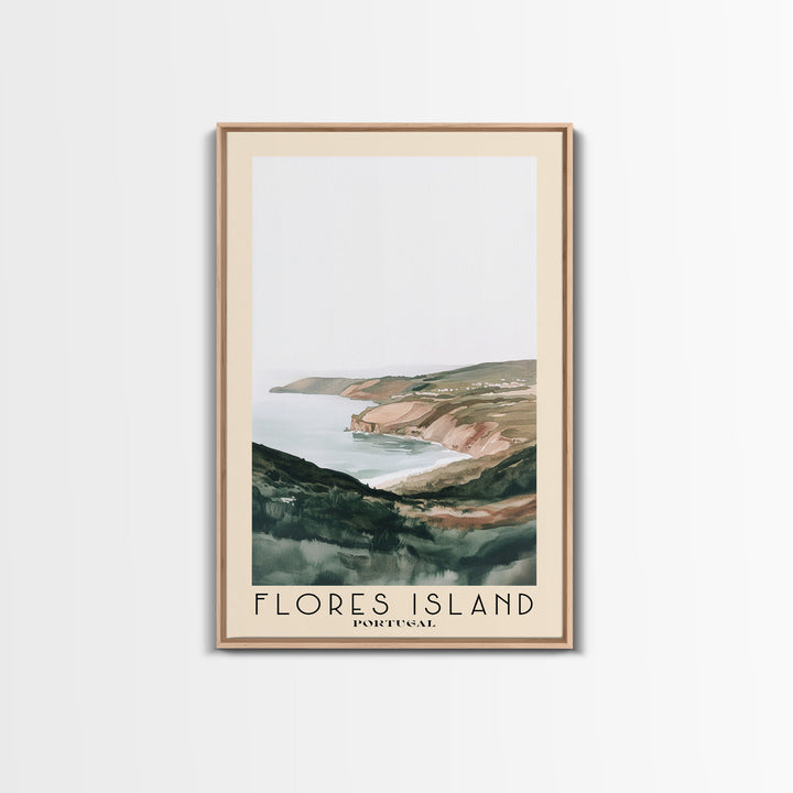 Flores Island, Portugal Watercolor Beach Print, Vacation Gift, Portugal Wall Art, Framed Canvas Print, Framed Beach Painting