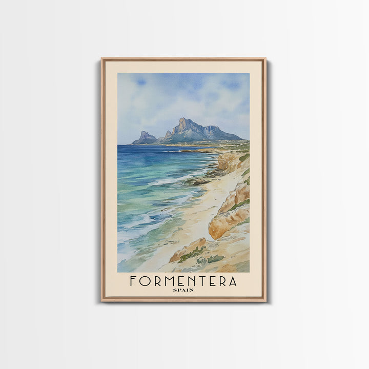 Formentera, Spain Watercolor Print, Vacation Gift, Spain Wall Art, Beach Painting, Beach Decor, Large Wall Art, Wood Frame Art