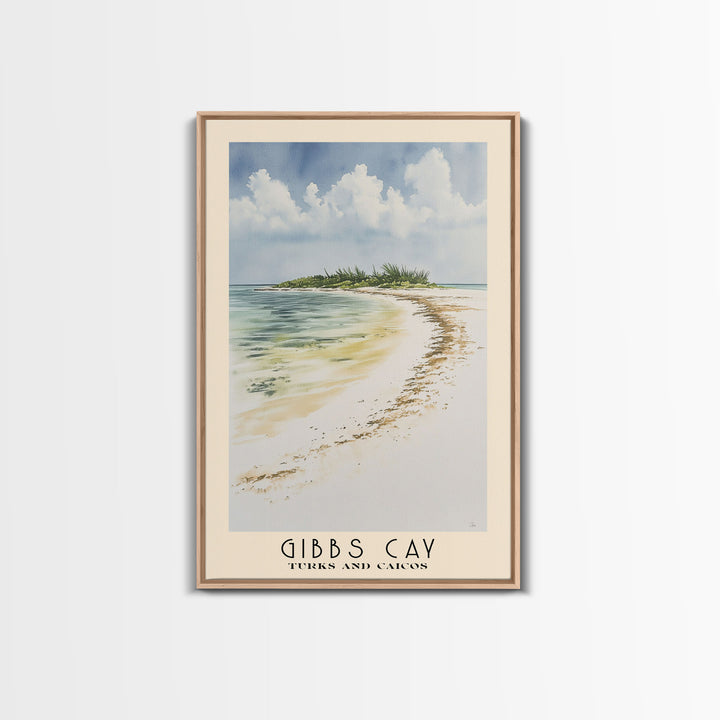 Gibbs Cay, Turks and Caicos Watercolor Beach Print, Vacation Gift, Turks and Caicos Wall Art, Framed Canvas Print, Framed Beach Painting