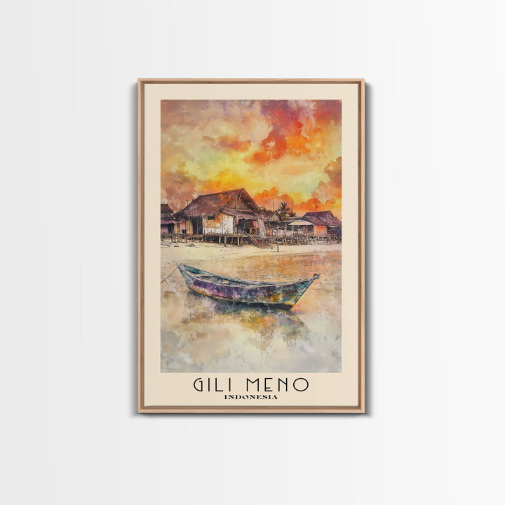 Gili Meno, Indonesia Watercolor Print, Vacation Gift, Indonesia Wall Art, Beach Painting, Beach Decor, Large Wall Art, Wood Frame Art