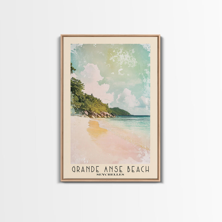 Grande Anse Beach, Seychelles Watercolor Print, Vacation Gift, Seychelles Wall Art, Beach Painting, Beach Decor, Large Wall Art, Wood Frame Art