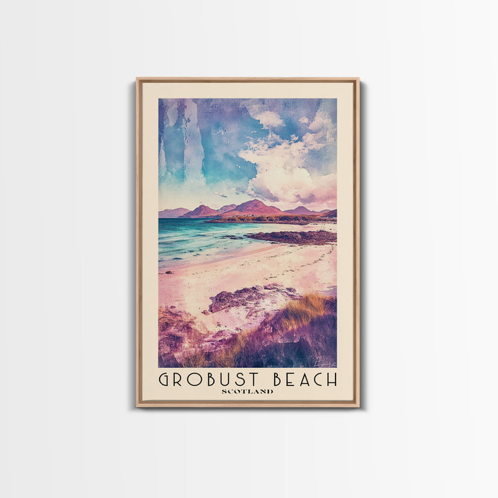 Grobust beach, Scotland Watercolor Print, Vacation Gift, Scotland Wall Art, Beach Painting, Beach Decor, Large Wall Art, Wood Frame Art