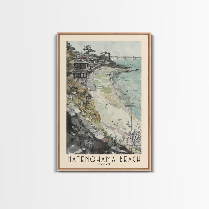 Hatenohama Beach, Japan Watercolor Print, Vacation Gift, Japan Wall Art, Beach Painting, Beach Decor, Large Wall Art, Wood Frame Art