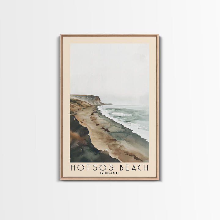 Hofsós Beach, Iceland Watercolor Beach Print, Vacation Gift, Iceland Wall Art, Framed Canvas Print, Framed Beach Painting