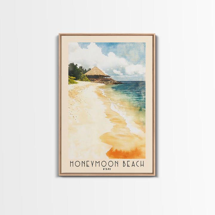 Honeymoon Beach, Fiji Watercolor Print, Vacation Gift, Fiji Wall Art, Beach Painting, Beach Decor, Large Wall Art, Wood Frame Art