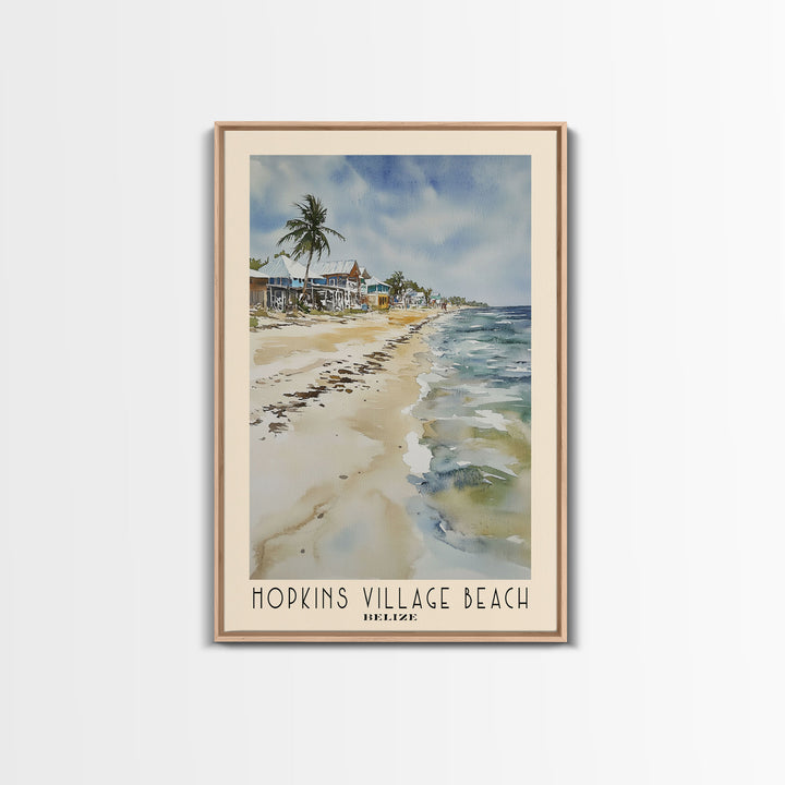 Hopkins Village Beach, Belize Watercolor Beach Print, Vacation Gift, Belize Wall Art, Framed Canvas Print, Framed Beach Painting