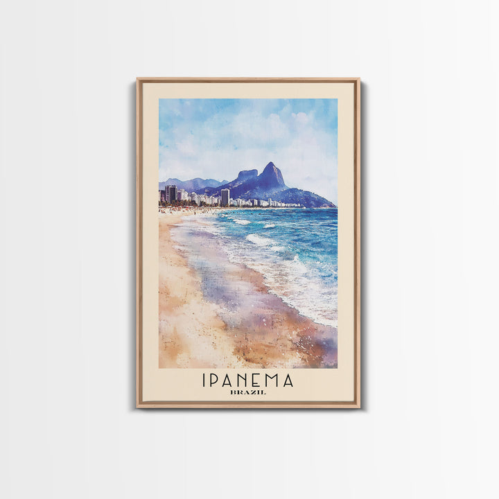 Ipanema, Brazil Watercolor Print, Vacation Gift, Brazil Wall Art, Beach Painting, Beach Decor, Large Wall Art, Wood Frame Art