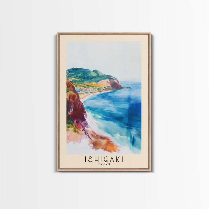 Ishigaki, Japan Watercolor Print, Vacation Gift, Japan Wall Art, Beach Painting, Beach Decor, Large Wall Art, Wood Frame Art