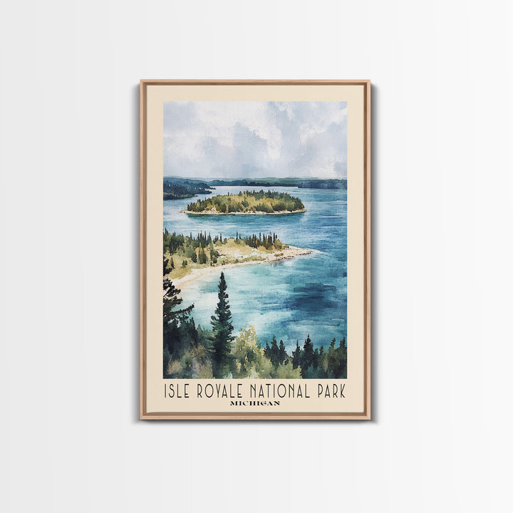 Isle Royale National Park, Michigan Watercolor Print, Vacation Gift, Michigan Wall Art, Beach Painting, Beach Decor, Large Wall Art, Wood Frame Art