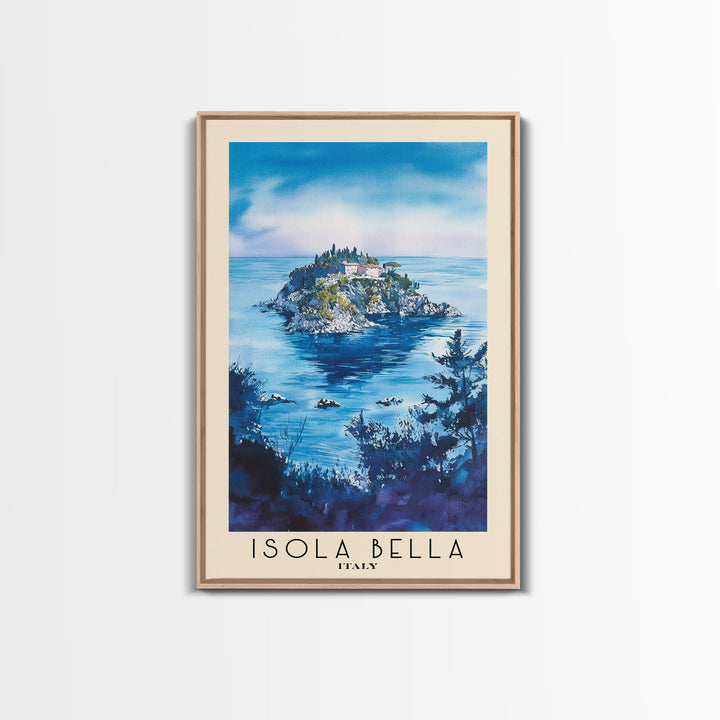 Isola Bella, Italy Watercolor Beach Print, Vacation Gift, Italy Wall Art, Framed Canvas Print, Framed Beach Painting