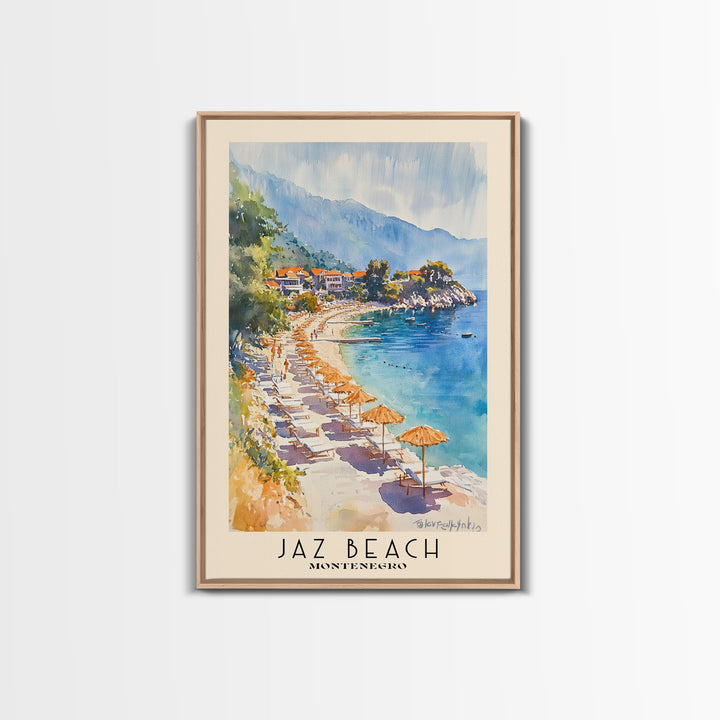 Jaz Beach, Montenegro Watercolor Beach Print, Vacation Gift, Montenegro Wall Art, Beach Painting, Beach Decor, Beach Painting