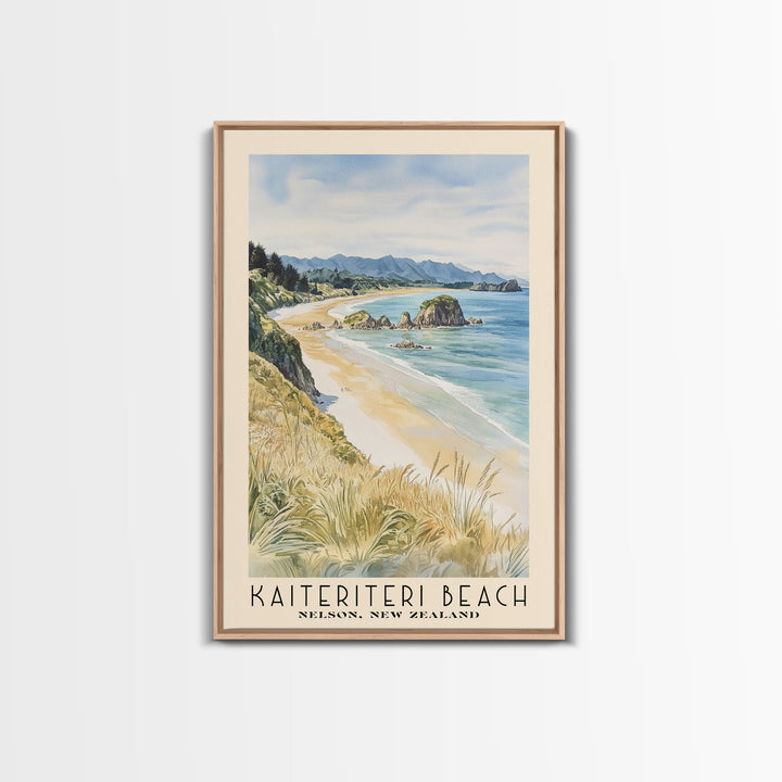 Kaiteriteri Beach, Nelson, New Zealand Watercolor Print, Vacation Gift, Nelson, New Zealand Wall Art, Beach Painting, Beach Decor, Large Wall Art, Wood Frame Art