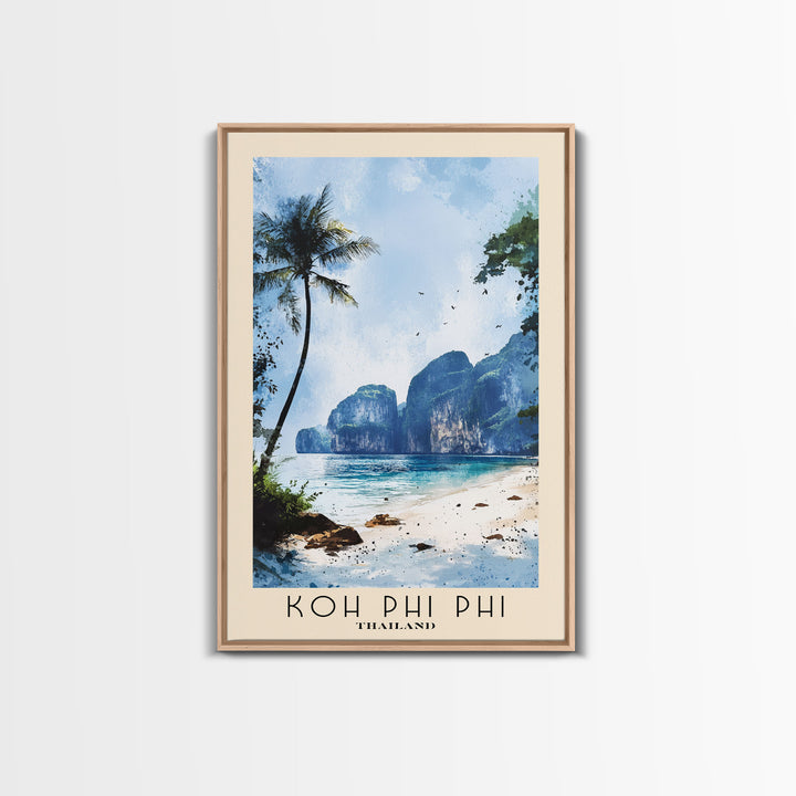 Koh Phi Phi, Thailand Watercolor Print, Vacation Gift, Thailand Wall Art, Beach Painting, Beach Decor, Large Wall Art, Wood Frame Art