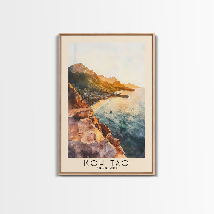 Koh Tao, Thailand Watercolor Print, Vacation Gift, Thailand Wall Art, Beach Painting, Beach Decor, Large Wall Art, Wood Frame Art