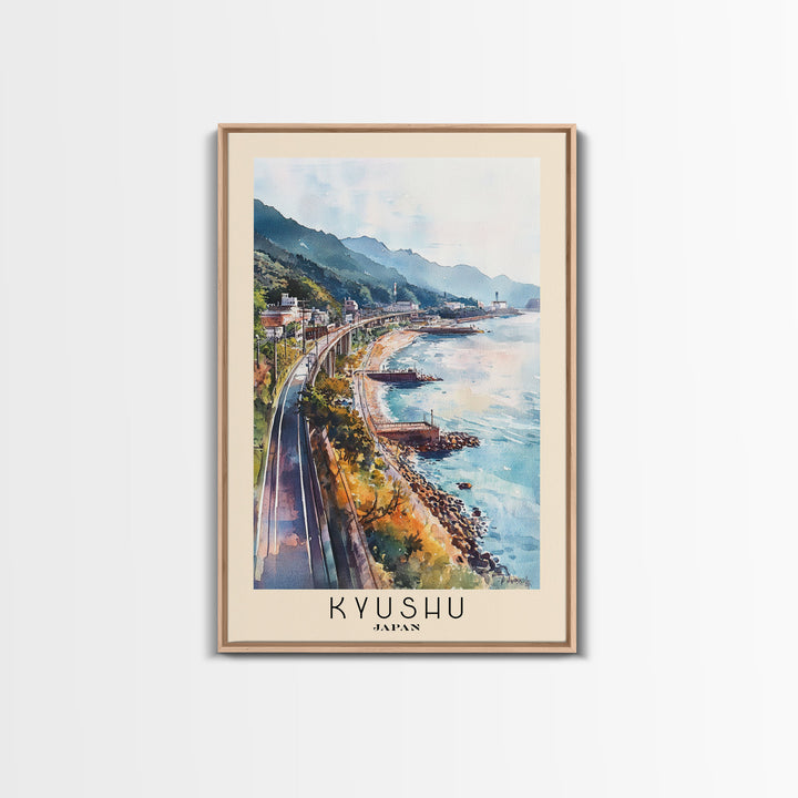 Kyushu, Japan Watercolor Beach Print, Vacation Gift, Japan Wall Art, Framed Canvas Print, Framed Beach Painting