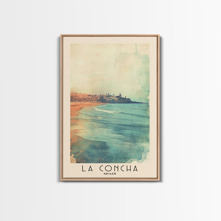 La Concha, Spain Watercolor Print, Vacation Gift, Spain Wall Art, Beach Painting, Beach Decor, Large Wall Art, Wood Frame Art