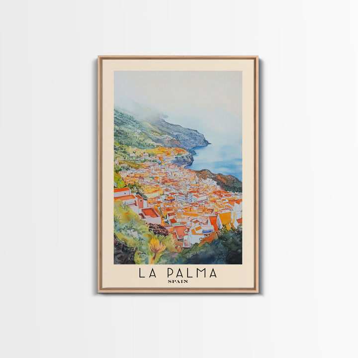 La Palma, Spain Watercolor Print, Vacation Gift, Spain Wall Art, Beach Painting, Beach Decor, Large Wall Art, Wood Frame Art