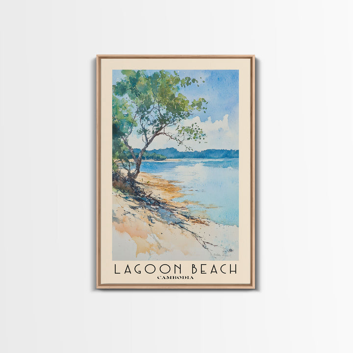 Lagoon Beach, Cambodia Watercolor Print, Vacation Gift, Cambodia Wall Art, Beach Painting, Beach Decor, Large Wall Art, Wood Frame Art