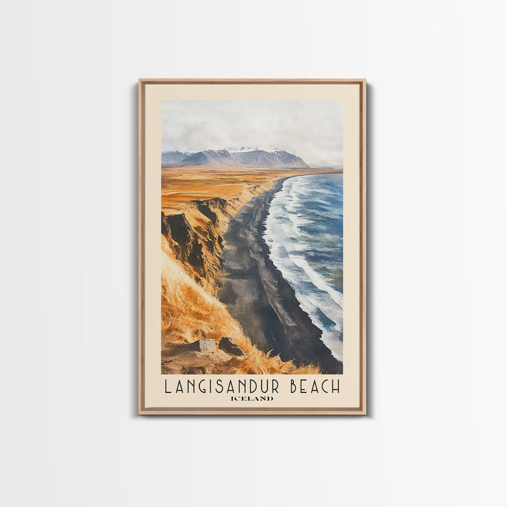 Langisandur Beach, Iceland Watercolor Print, Vacation Gift, Iceland Wall Art, Beach Painting, Beach Decor, Large Wall Art, Wood Frame Art