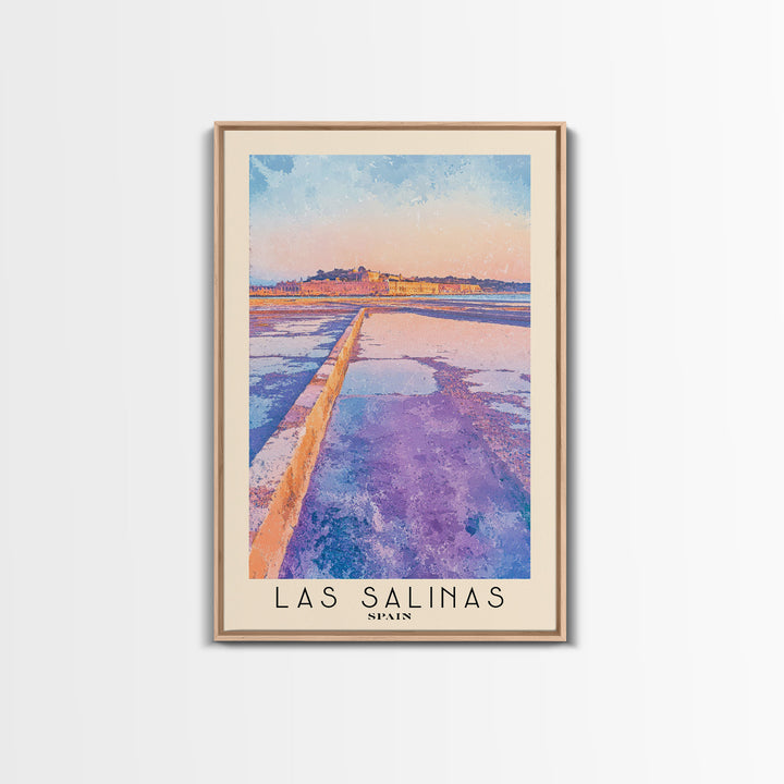 Las Salinas, Spain Watercolor Print, Vacation Gift, Spain Wall Art, Beach Painting, Beach Decor, Large Wall Art, Wood Frame Art