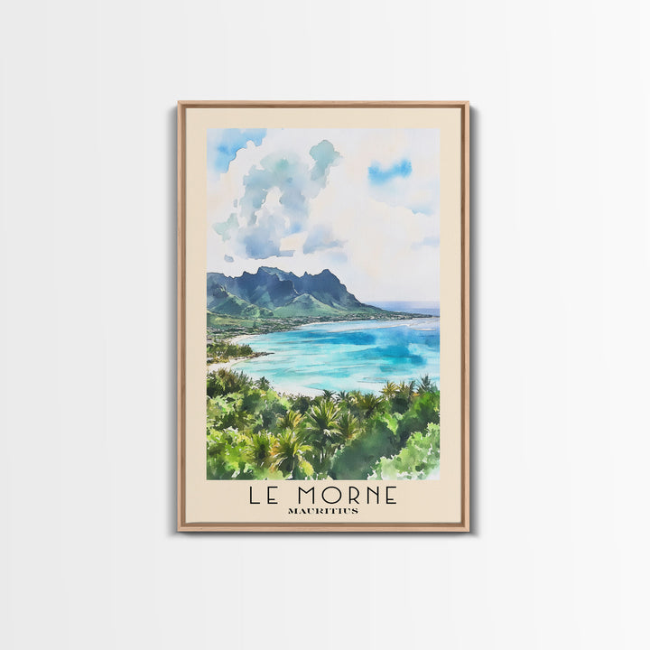 Le Morne, Mauritius Watercolor Print, Vacation Gift, Mauritius Wall Art, Beach Painting, Beach Decor, Large Wall Art, Wood Frame Art