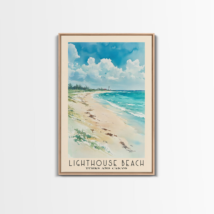 Lighthouse Beach, Turks and Caicos Watercolor Beach Print, Vacation Gift, Turks and Caicos Wall Art, Framed Canvas Print, Framed Beach Painting