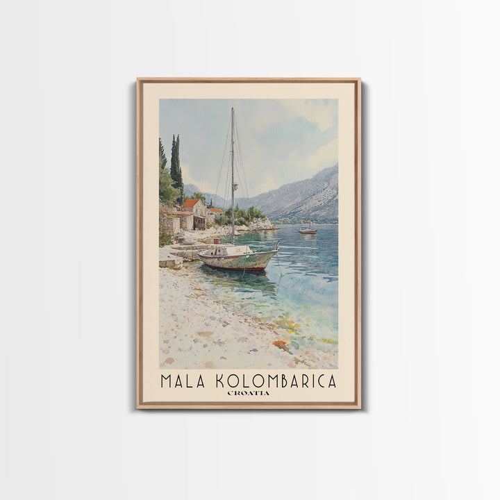 Mala Kolombarica, Croatia Watercolor Beach Print, Vacation Gift, Croatia Wall Art, Framed Canvas Print, Framed Beach Painting