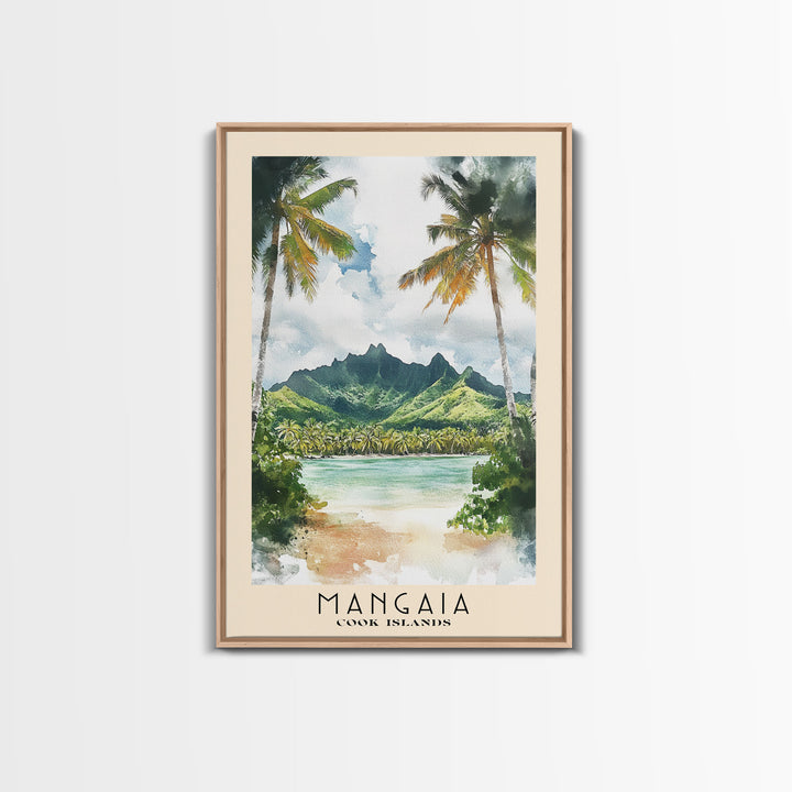 Mangaia, Cook Islands Watercolor Print, Vacation Gift, Cook Islands Wall Art, Beach Painting, Beach Decor, Large Wall Art, Wood Frame Art