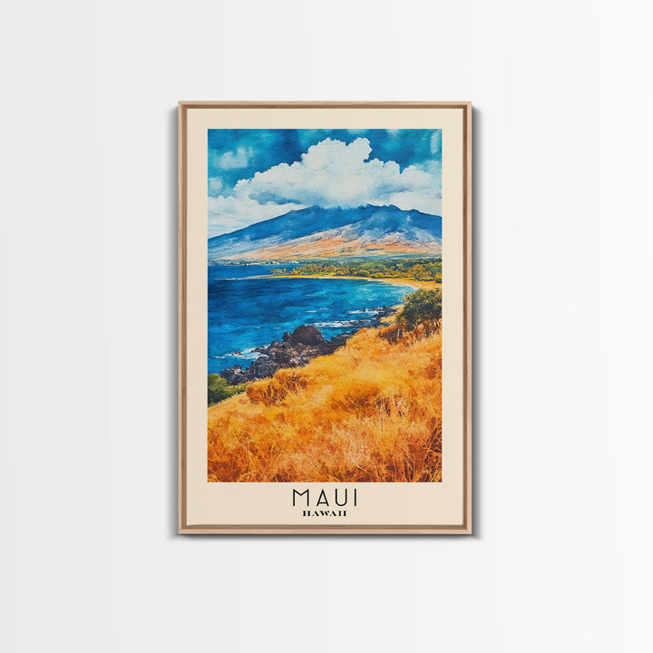 Maui, Hawaii Watercolor Print, Vacation Gift, Hawaii Wall Art, Beach Painting, Beach Decor, Large Wall Art, Wood Frame Art