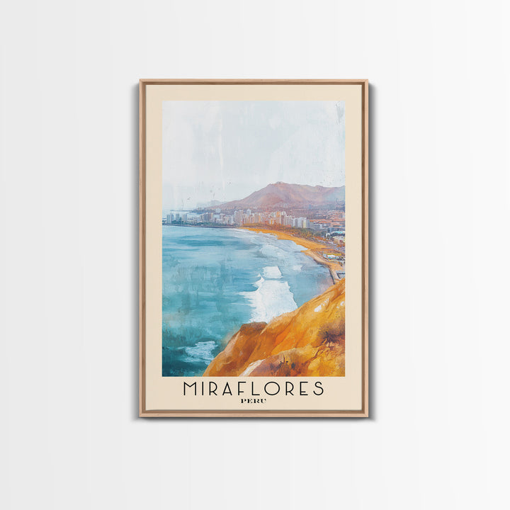 Miraflores, Peru Watercolor Print, Vacation Gift, Peru Wall Art, Beach Painting, Beach Decor, Large Wall Art, Wood Frame Art