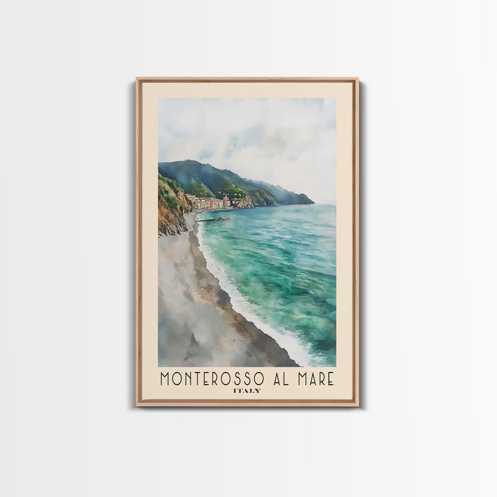 Monterosso al Mare, Italy Watercolor Print, Vacation Gift, Italy Wall Art, Beach Painting, Beach Decor, Large Wall Art, Wood Frame Art