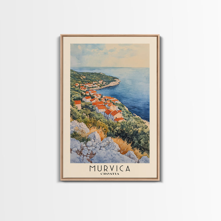 Murvica, Croatia Watercolor Print, Vacation Gift, Croatia Wall Art, Beach Painting, Beach Decor, Large Wall Art, Wood Frame Art