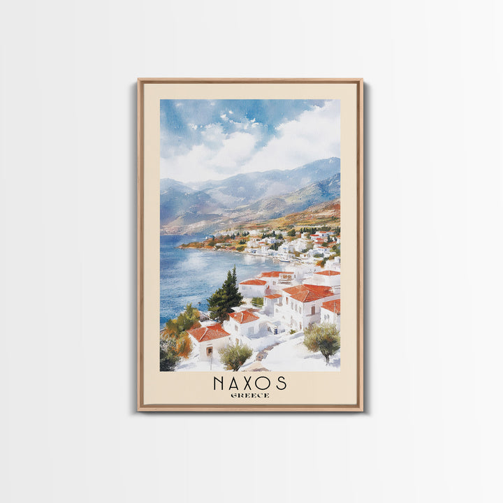 Naxos, Greece Watercolor Beach Print, Vacation Gift, Greece Wall Art, Framed Canvas Print, Framed Beach Painting