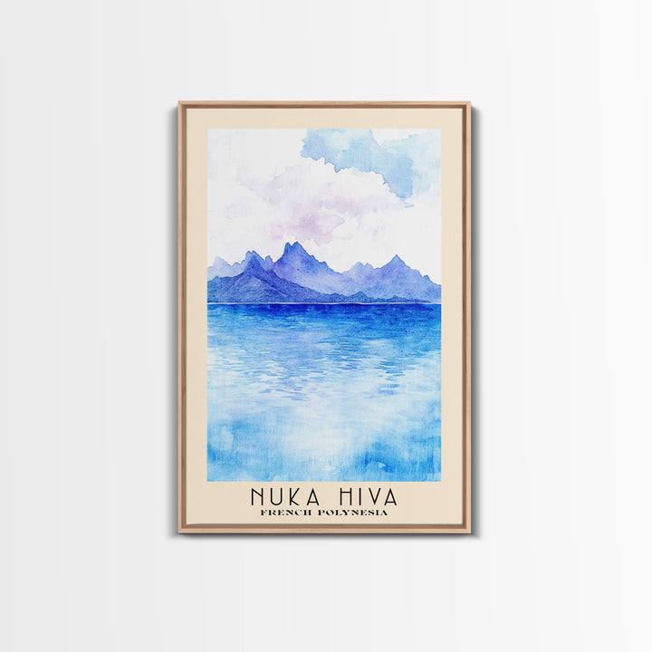 Nuka Hiva, French Polynesia Watercolor Beach Print, Vacation Gift, French Polynesia Wall Art, Framed Canvas Print, Framed Beach Painting