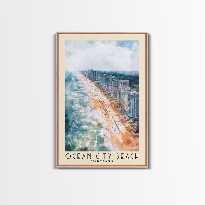 Ocean City Beach, Maryland Watercolor Beach Print, Vacation Gift, Maryland Wall Art, Framed Canvas Print, Framed Beach Painting